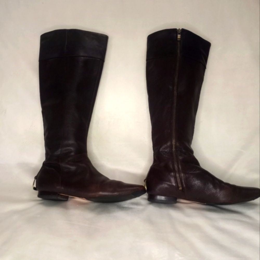 Saks Fifth Ave Leather Knee High Equestrian Riding Boot W Brass Hardware - Picture 2 of 7